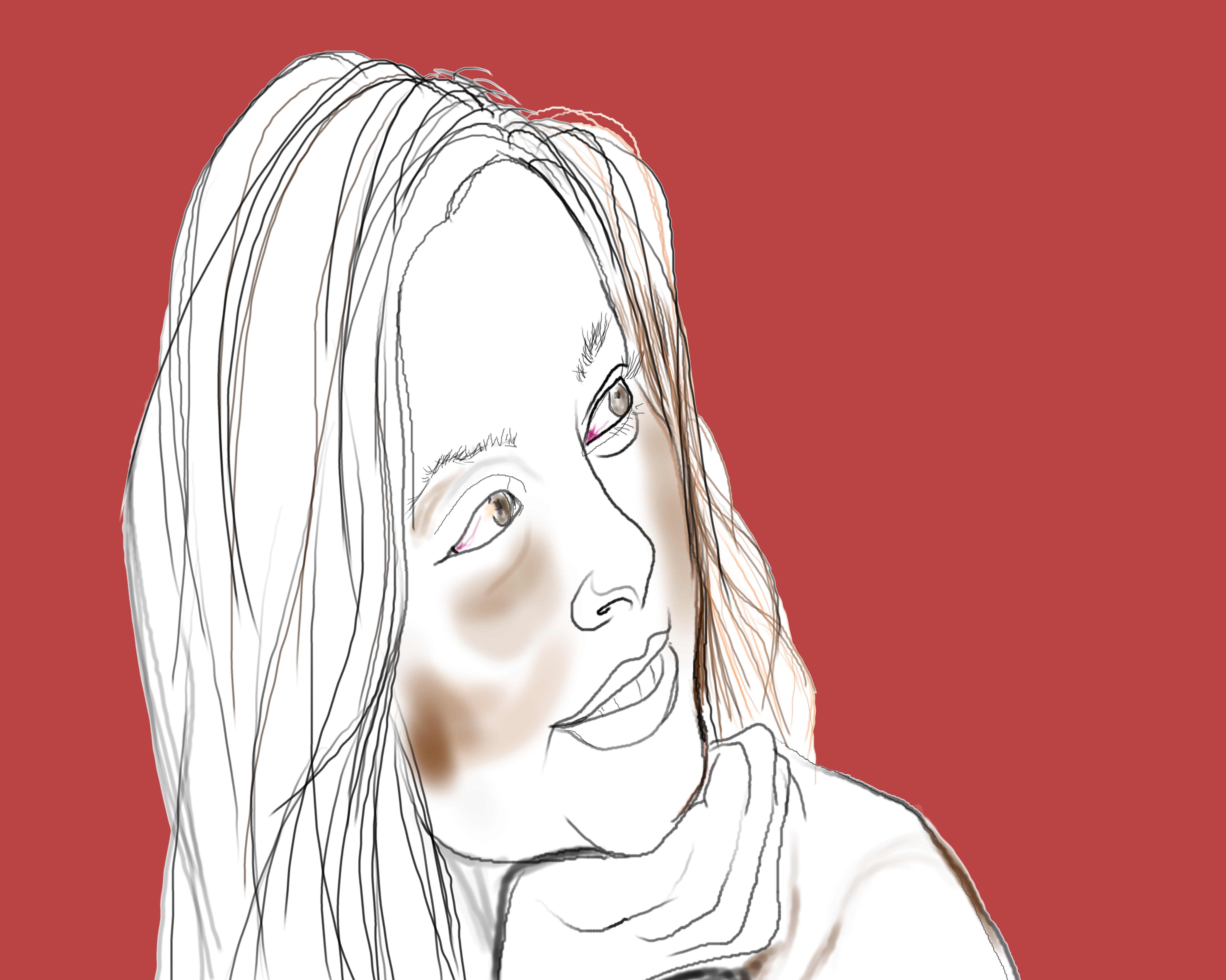 a picture of a lady with a rd backround